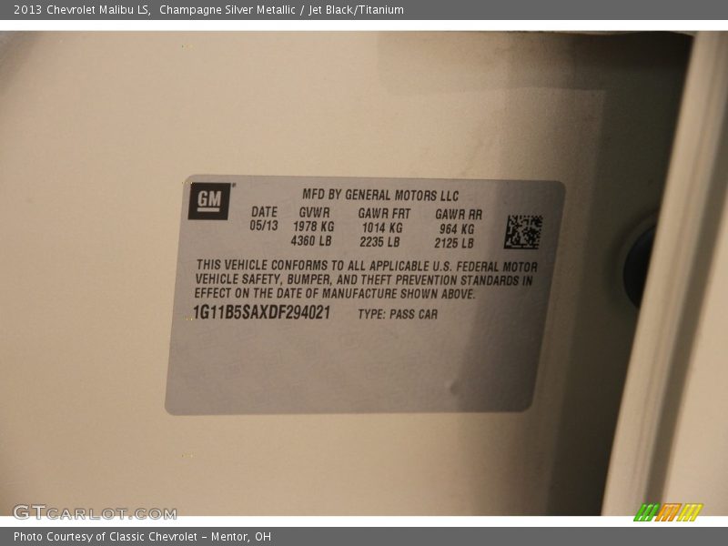 Champagne Silver Metallic / Jet Black/Titanium 2013 Chevrolet Malibu LS