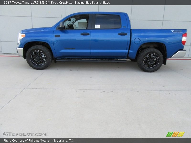 Blazing Blue Pearl / Black 2017 Toyota Tundra SR5 TSS Off-Road CrewMax