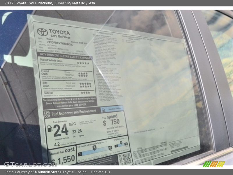Silver Sky Metallic / Ash 2017 Toyota RAV4 Platinum