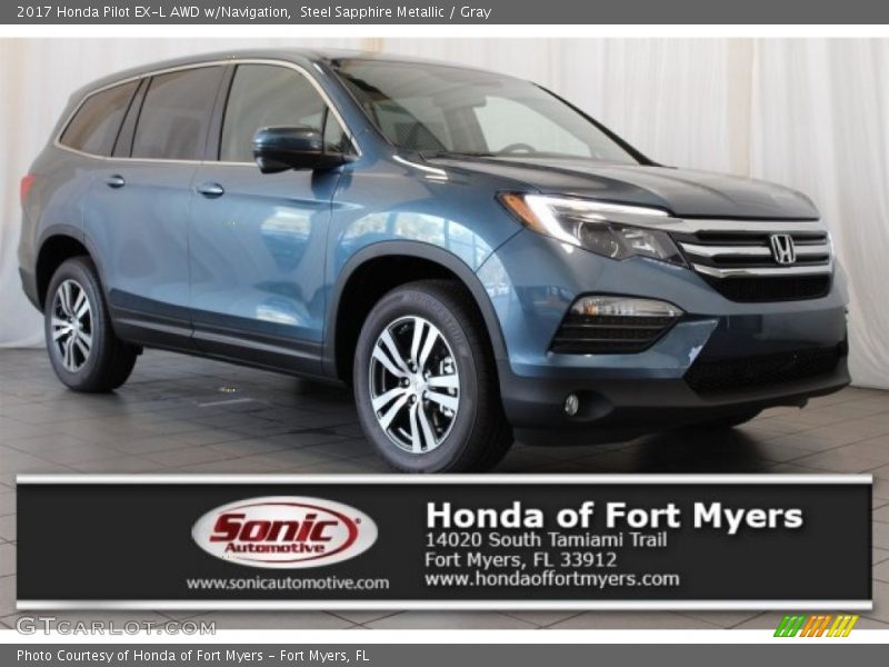 Steel Sapphire Metallic / Gray 2017 Honda Pilot EX-L AWD w/Navigation