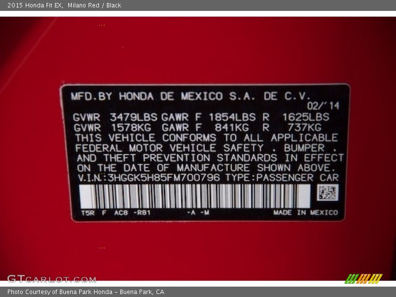 Milano Red / Black 2015 Honda Fit EX