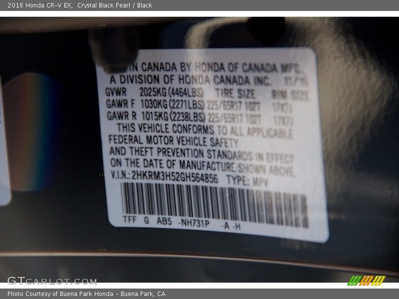 Crystal Black Pearl / Black 2016 Honda CR-V EX