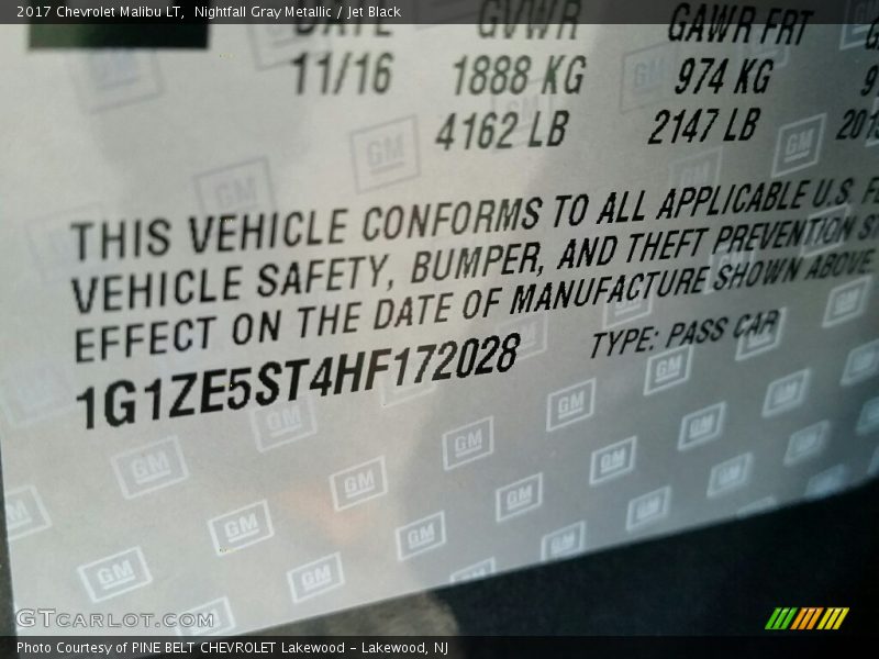 Nightfall Gray Metallic / Jet Black 2017 Chevrolet Malibu LT