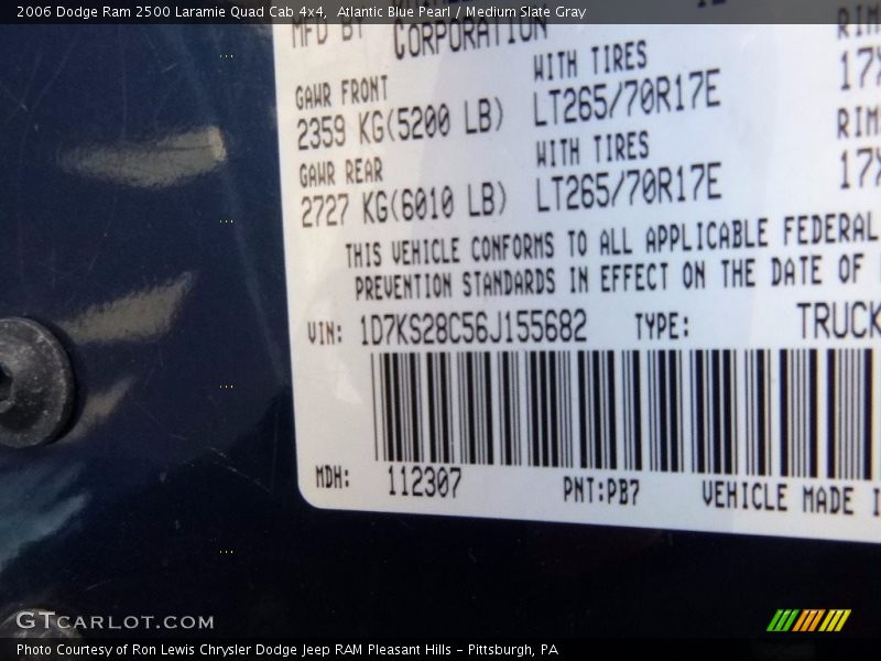 Atlantic Blue Pearl / Medium Slate Gray 2006 Dodge Ram 2500 Laramie Quad Cab 4x4