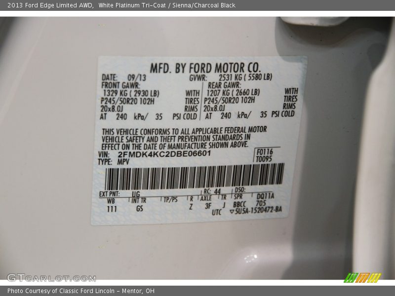 White Platinum Tri-Coat / Sienna/Charcoal Black 2013 Ford Edge Limited AWD