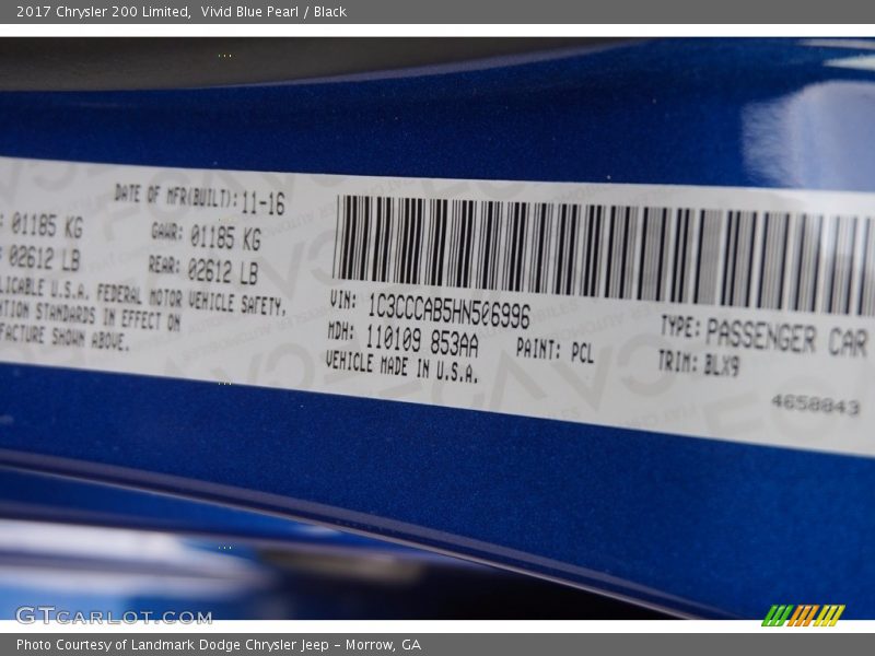 Vivid Blue Pearl / Black 2017 Chrysler 200 Limited