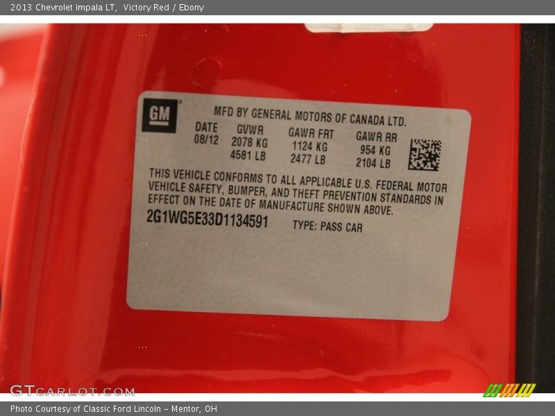 Victory Red / Ebony 2013 Chevrolet Impala LT