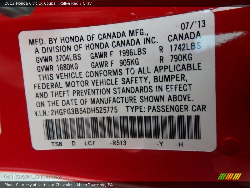 Rallye Red / Gray 2013 Honda Civic LX Coupe