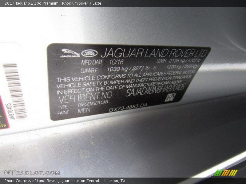 Rhodium Silver / Latte 2017 Jaguar XE 20d Premium