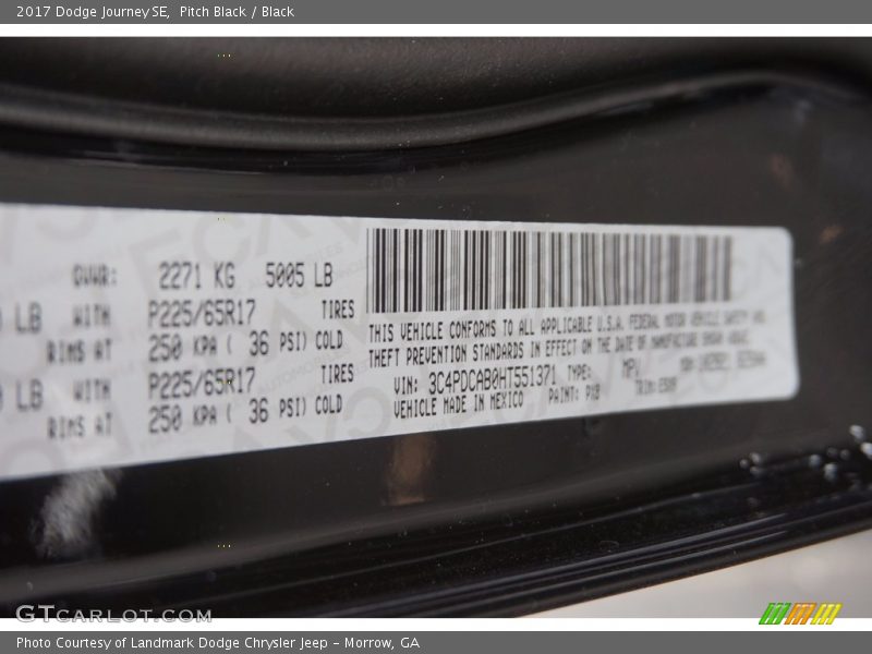 Pitch Black / Black 2017 Dodge Journey SE