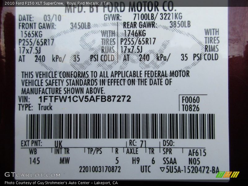 Royal Red Metallic / Tan 2010 Ford F150 XLT SuperCrew