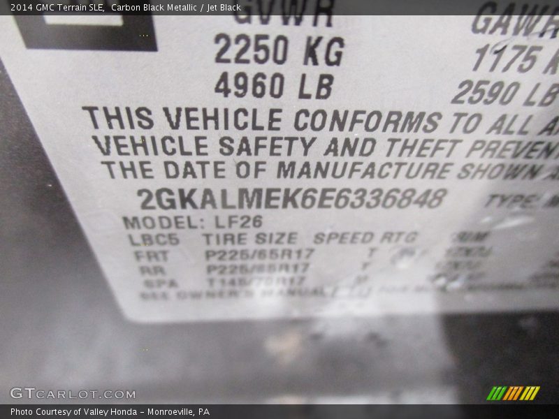 Carbon Black Metallic / Jet Black 2014 GMC Terrain SLE