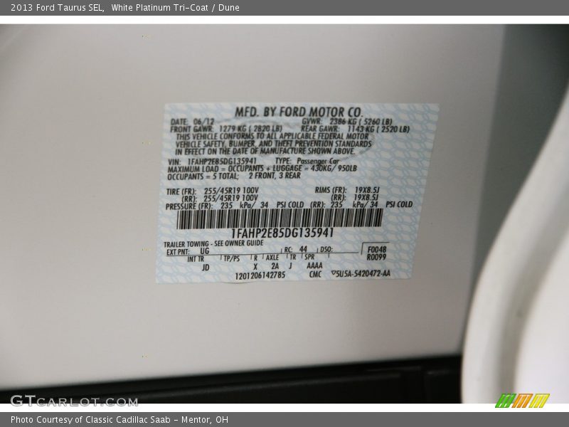 White Platinum Tri-Coat / Dune 2013 Ford Taurus SEL