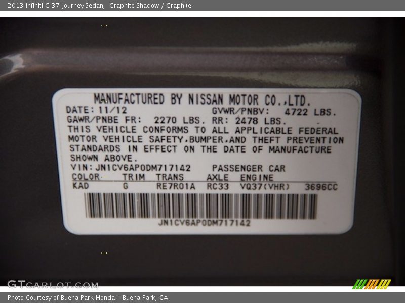 Graphite Shadow / Graphite 2013 Infiniti G 37 Journey Sedan