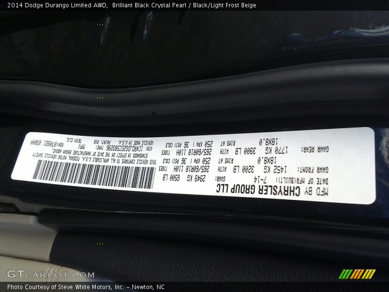 Brilliant Black Crystal Pearl / Black/Light Frost Beige 2014 Dodge Durango Limited AWD