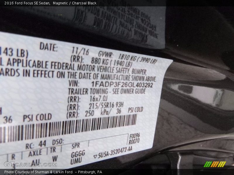 Magnetic / Charcoal Black 2016 Ford Focus SE Sedan