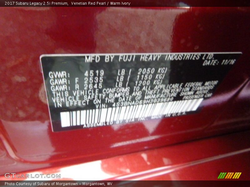 Venetian Red Pearl / Warm Ivory 2017 Subaru Legacy 2.5i Premium