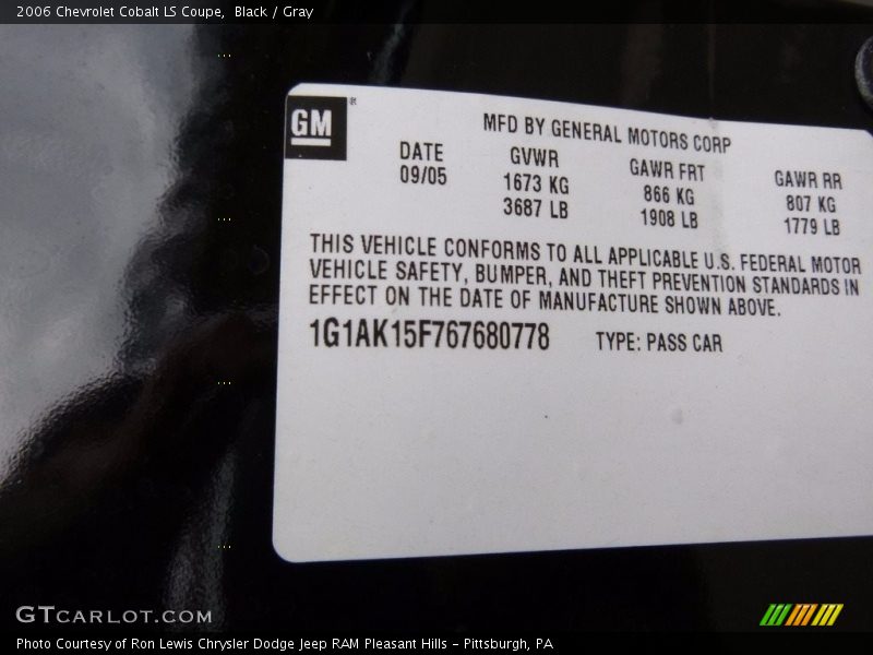 Black / Gray 2006 Chevrolet Cobalt LS Coupe