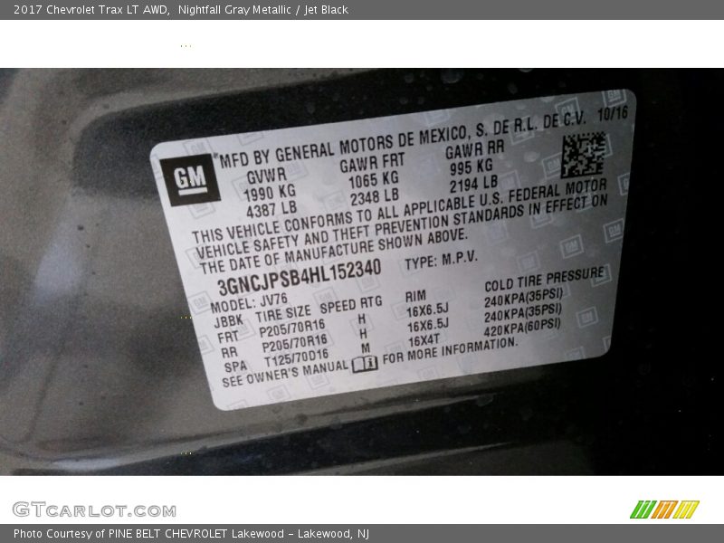 Nightfall Gray Metallic / Jet Black 2017 Chevrolet Trax LT AWD