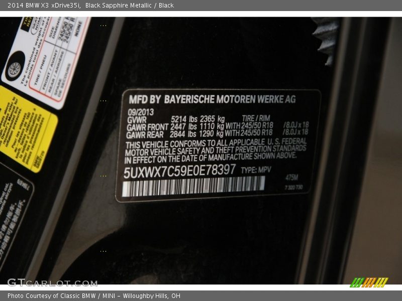 Black Sapphire Metallic / Black 2014 BMW X3 xDrive35i