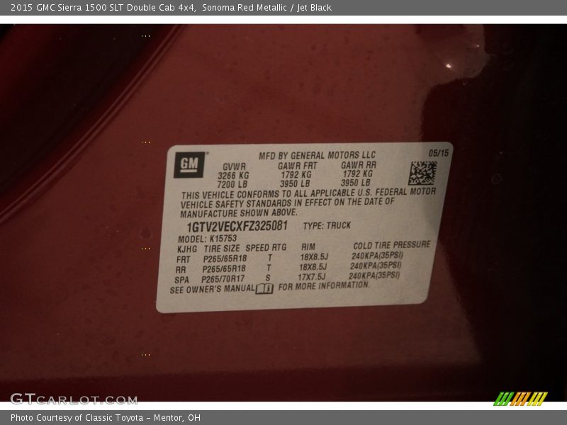 Sonoma Red Metallic / Jet Black 2015 GMC Sierra 1500 SLT Double Cab 4x4