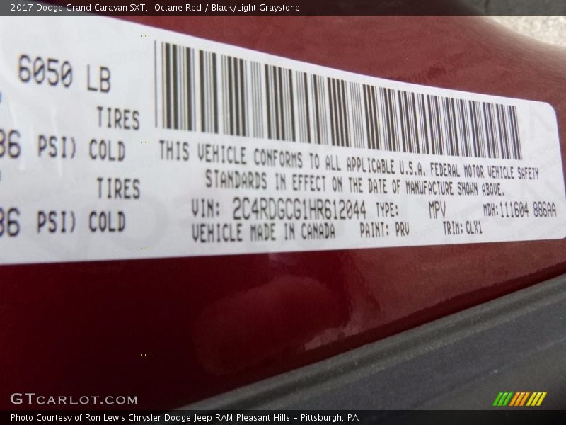 Octane Red / Black/Light Graystone 2017 Dodge Grand Caravan SXT