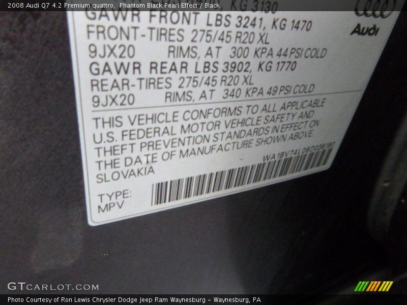 Phantom Black Pearl Effect / Black 2008 Audi Q7 4.2 Premium quattro