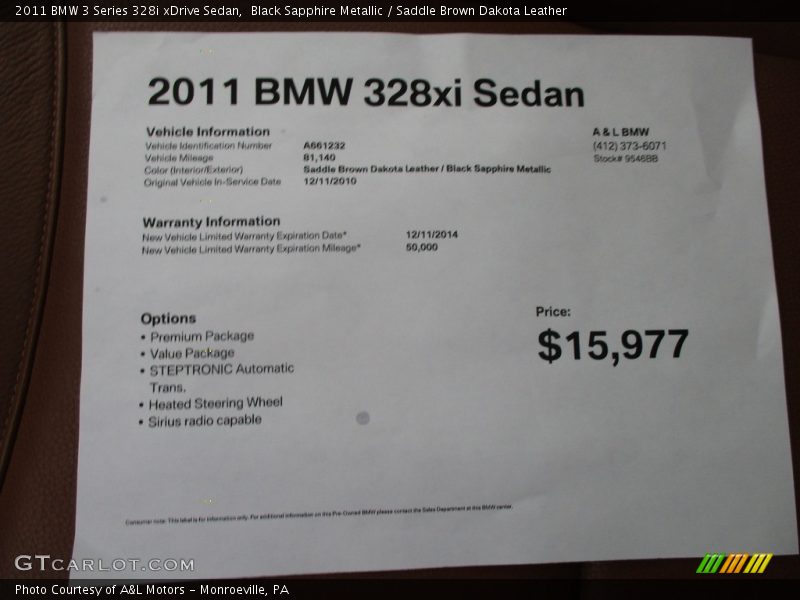 Black Sapphire Metallic / Saddle Brown Dakota Leather 2011 BMW 3 Series 328i xDrive Sedan