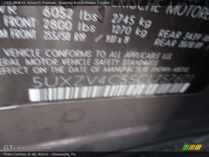 Sparkling Bronze Metallic / Oyster 2012 BMW X5 xDrive35i Premium