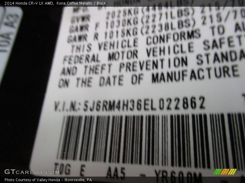 Kona Coffee Metallic / Black 2014 Honda CR-V LX AWD