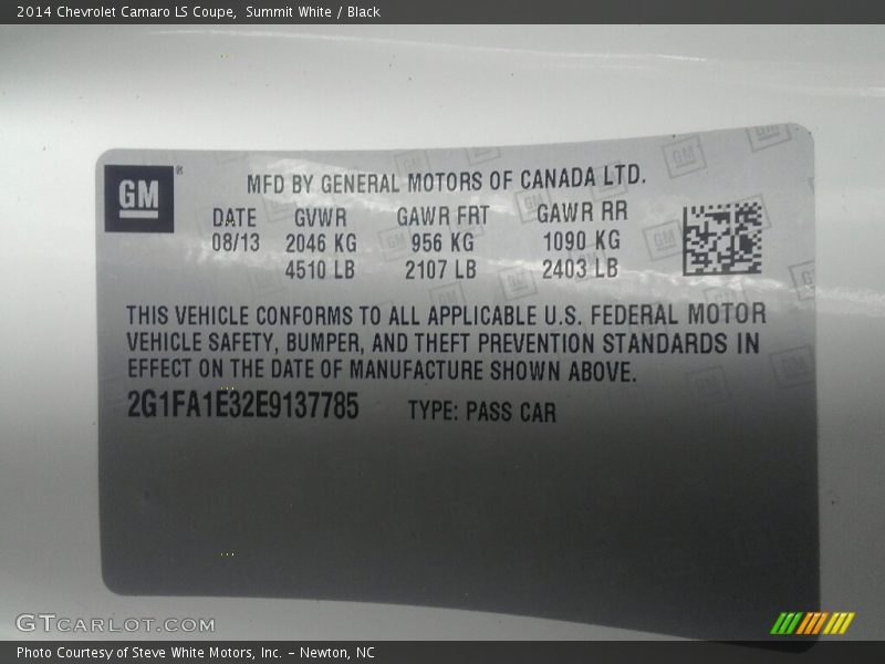 Summit White / Black 2014 Chevrolet Camaro LS Coupe