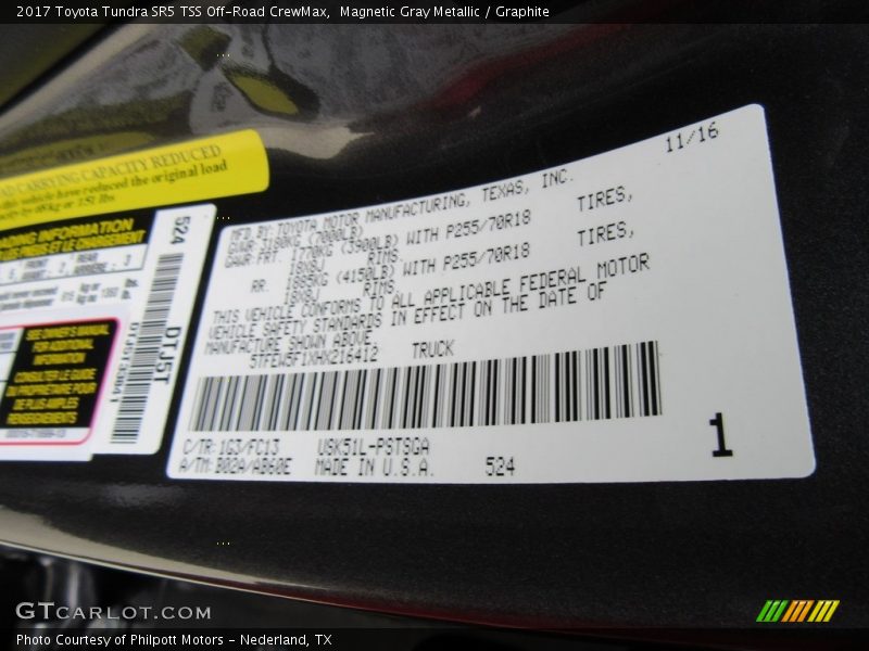 Magnetic Gray Metallic / Graphite 2017 Toyota Tundra SR5 TSS Off-Road CrewMax