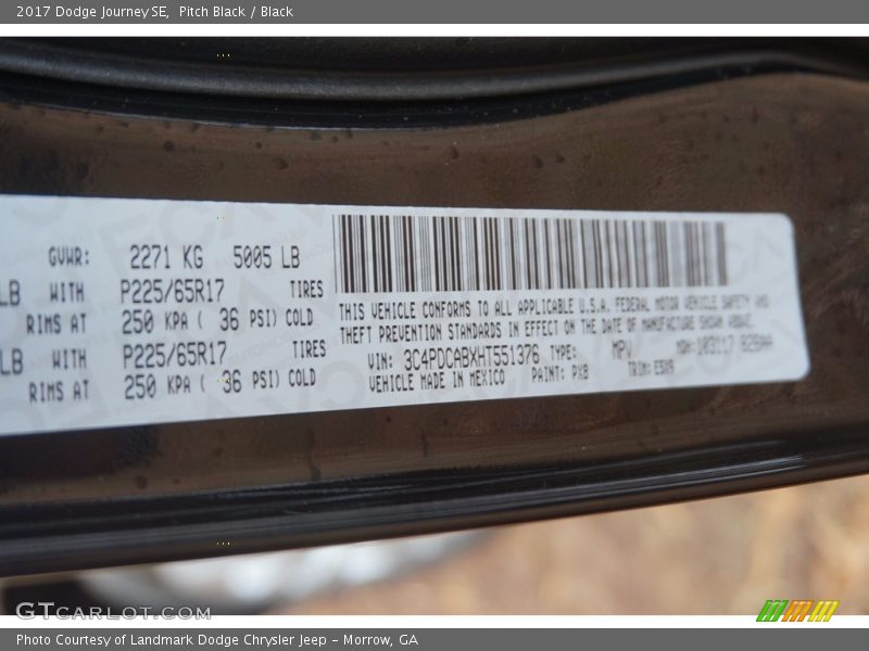 Pitch Black / Black 2017 Dodge Journey SE