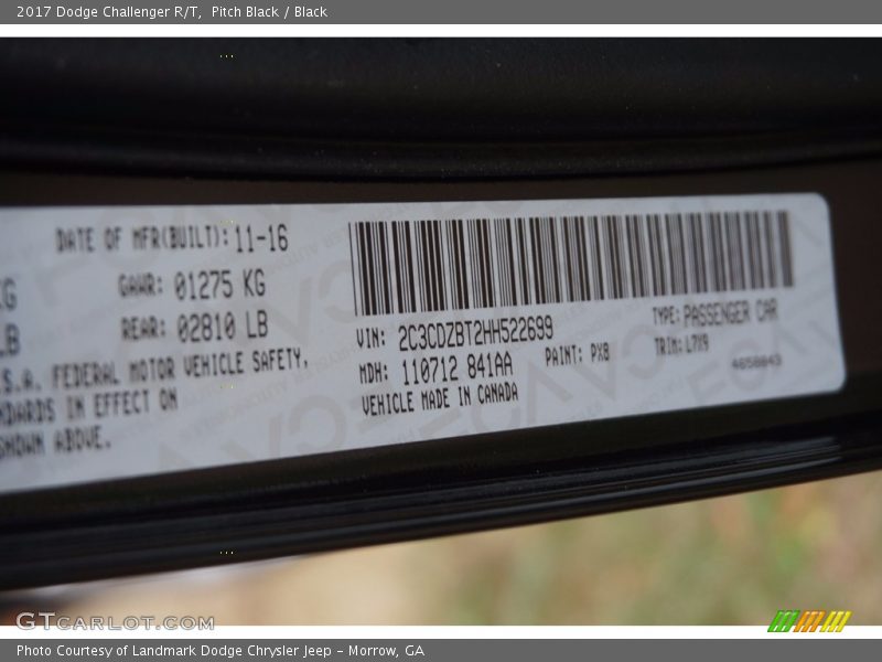Pitch Black / Black 2017 Dodge Challenger R/T