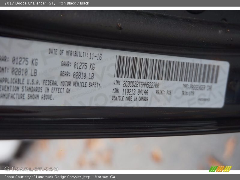 2017 Challenger R/T Pitch Black Color Code PX8