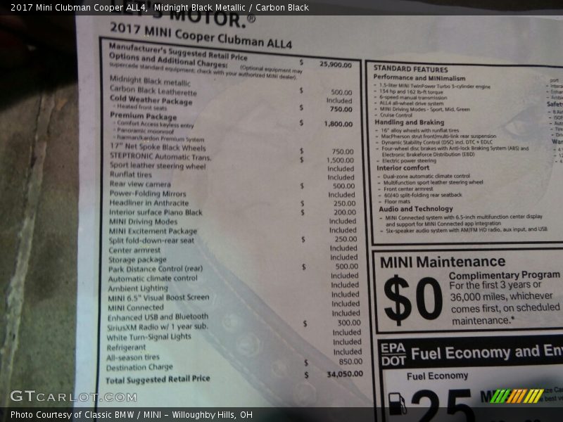 Midnight Black Metallic / Carbon Black 2017 Mini Clubman Cooper ALL4