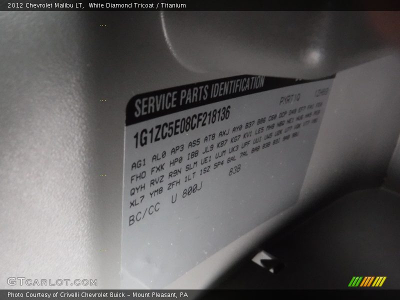 White Diamond Tricoat / Titanium 2012 Chevrolet Malibu LT