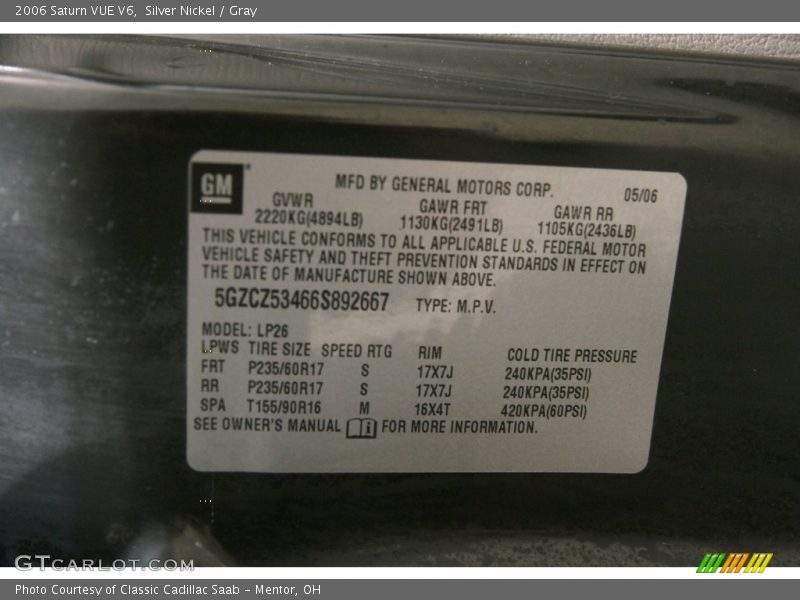 Silver Nickel / Gray 2006 Saturn VUE V6