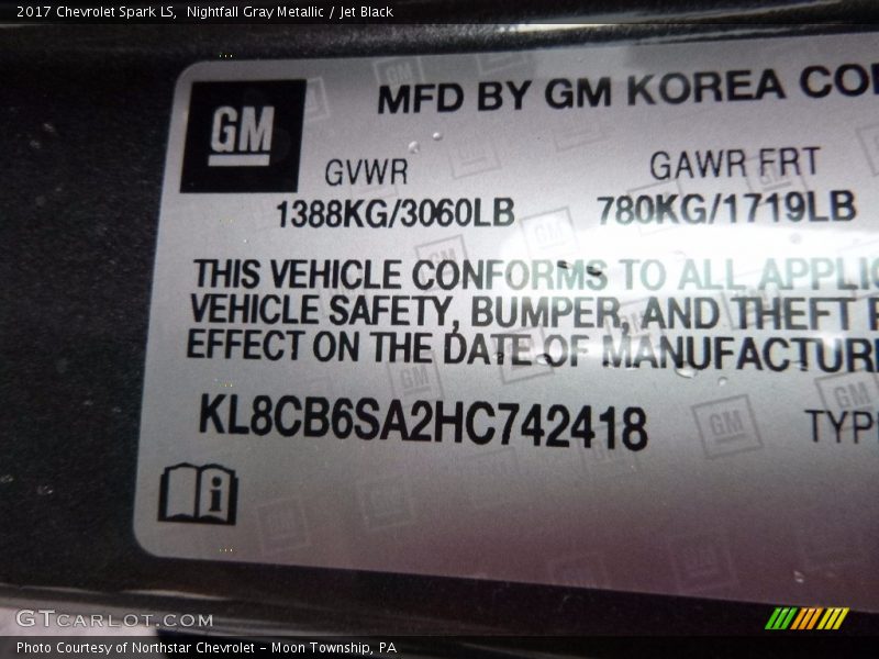 Nightfall Gray Metallic / Jet Black 2017 Chevrolet Spark LS
