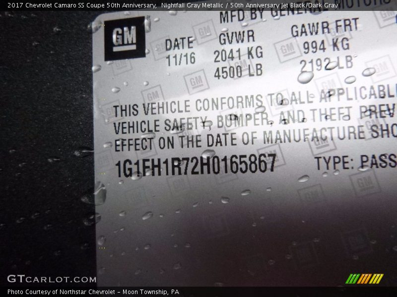 Nightfall Gray Metallic / 50th Anniversary Jet Black/Dark Gray 2017 Chevrolet Camaro SS Coupe 50th Anniversary