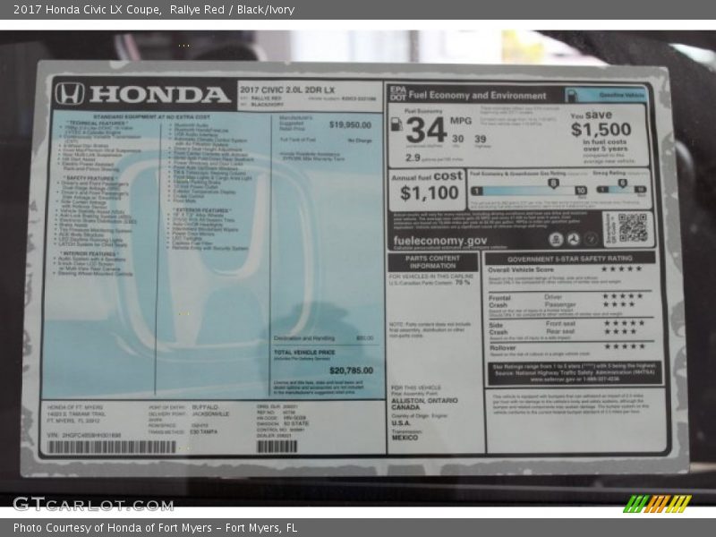  2017 Civic LX Coupe Window Sticker