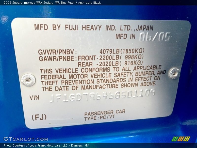 WR Blue Pearl / Anthracite Black 2006 Subaru Impreza WRX Sedan