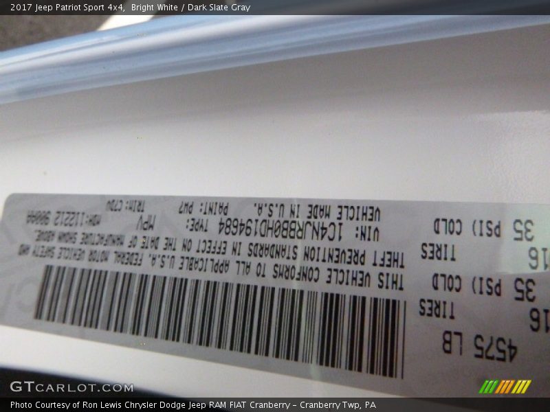 Bright White / Dark Slate Gray 2017 Jeep Patriot Sport 4x4