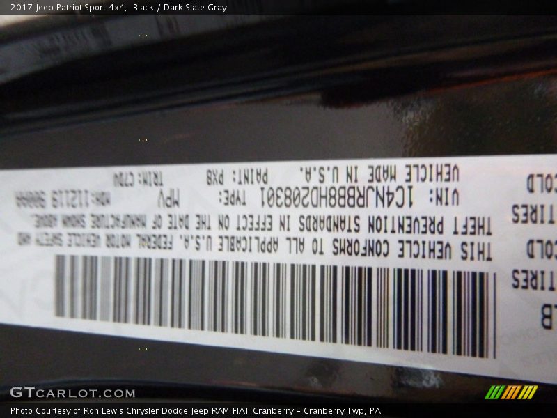 Black / Dark Slate Gray 2017 Jeep Patriot Sport 4x4