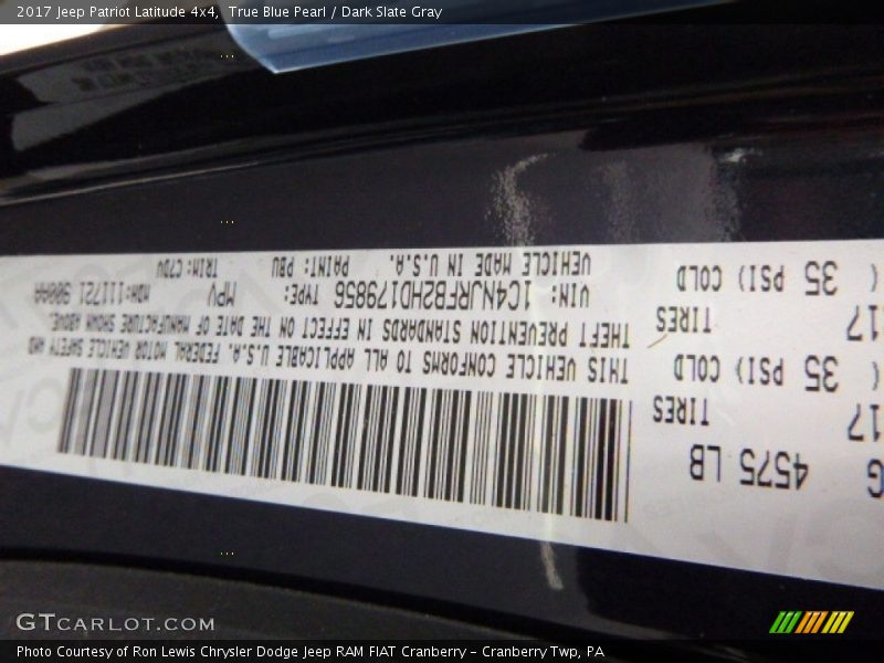 True Blue Pearl / Dark Slate Gray 2017 Jeep Patriot Latitude 4x4