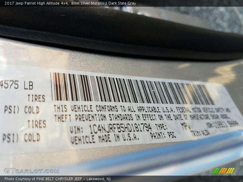 Billet Silver Metallic / Dark Slate Gray 2017 Jeep Patriot High Altitude 4x4