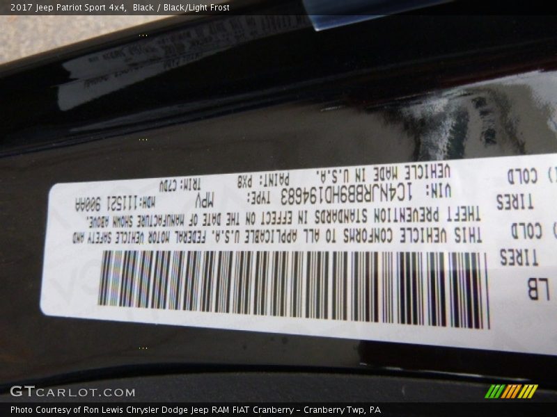 Black / Black/Light Frost 2017 Jeep Patriot Sport 4x4