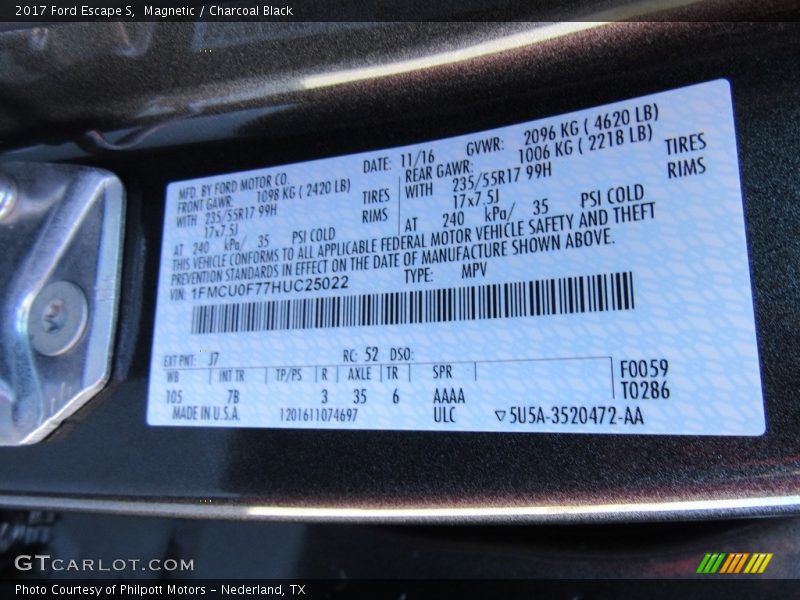 Magnetic / Charcoal Black 2017 Ford Escape S