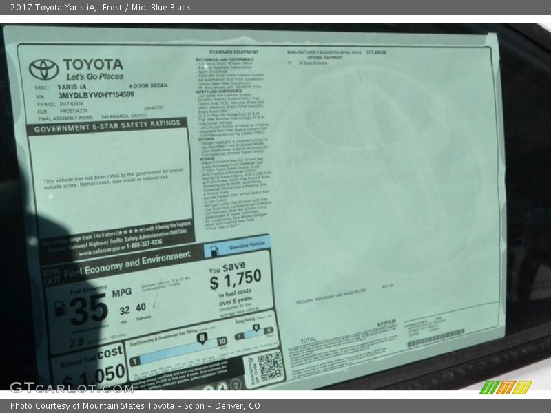 Frost / Mid-Blue Black 2017 Toyota Yaris iA