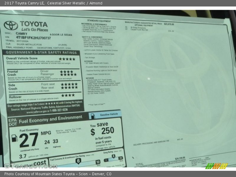 Celestial Silver Metallic / Almond 2017 Toyota Camry LE